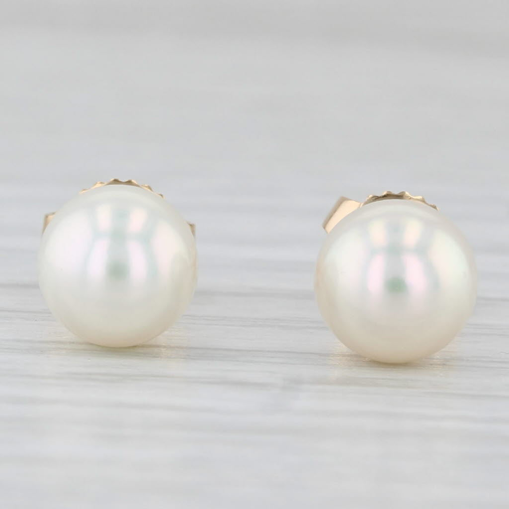 Light Gray Mikimoto Cultured Pearl Stud Earrings 18k Yellow Gold Solitaire Studs