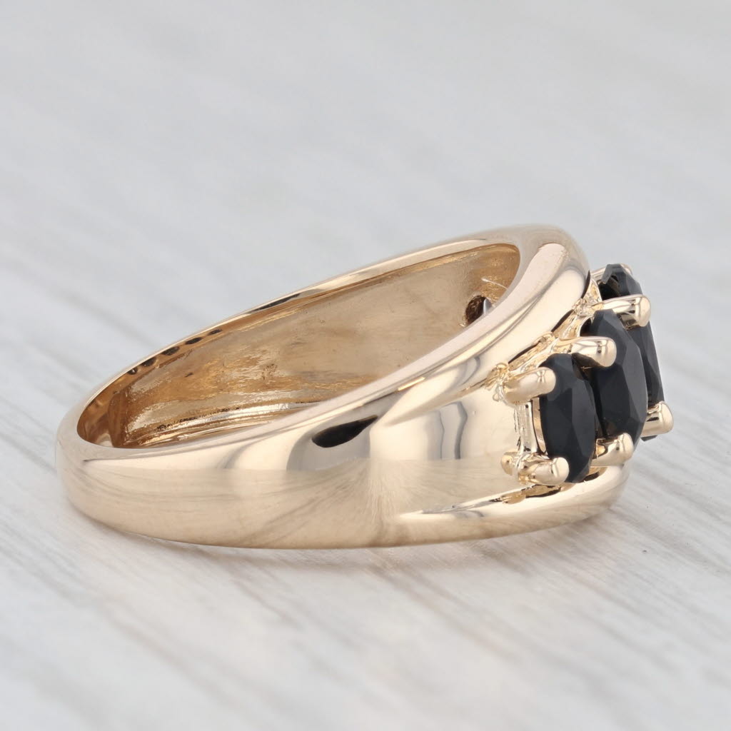 Light Gray Graduated Tiered Black Onyx Ring 14k Yellow Gold Size 7