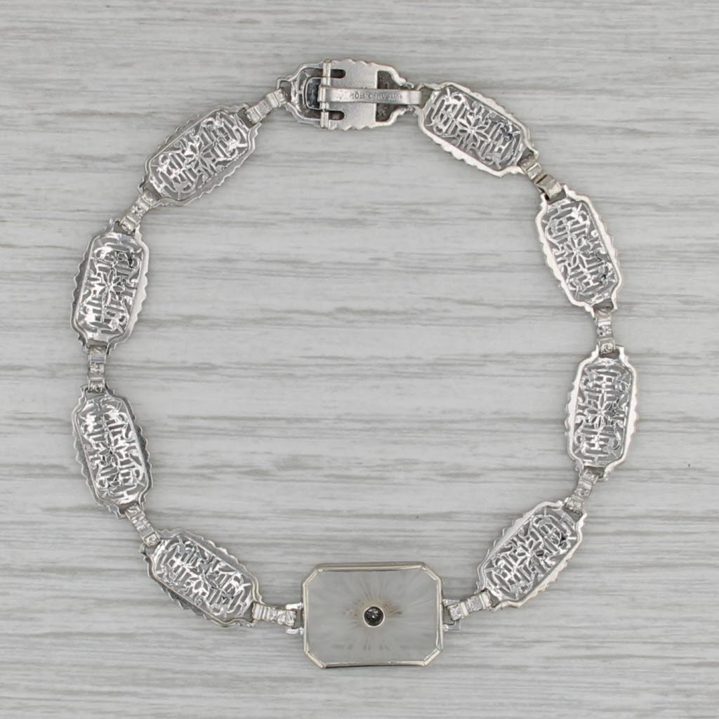 Camphor Glass Diamond Filigree Bracelet 14k White Gold 7.5"