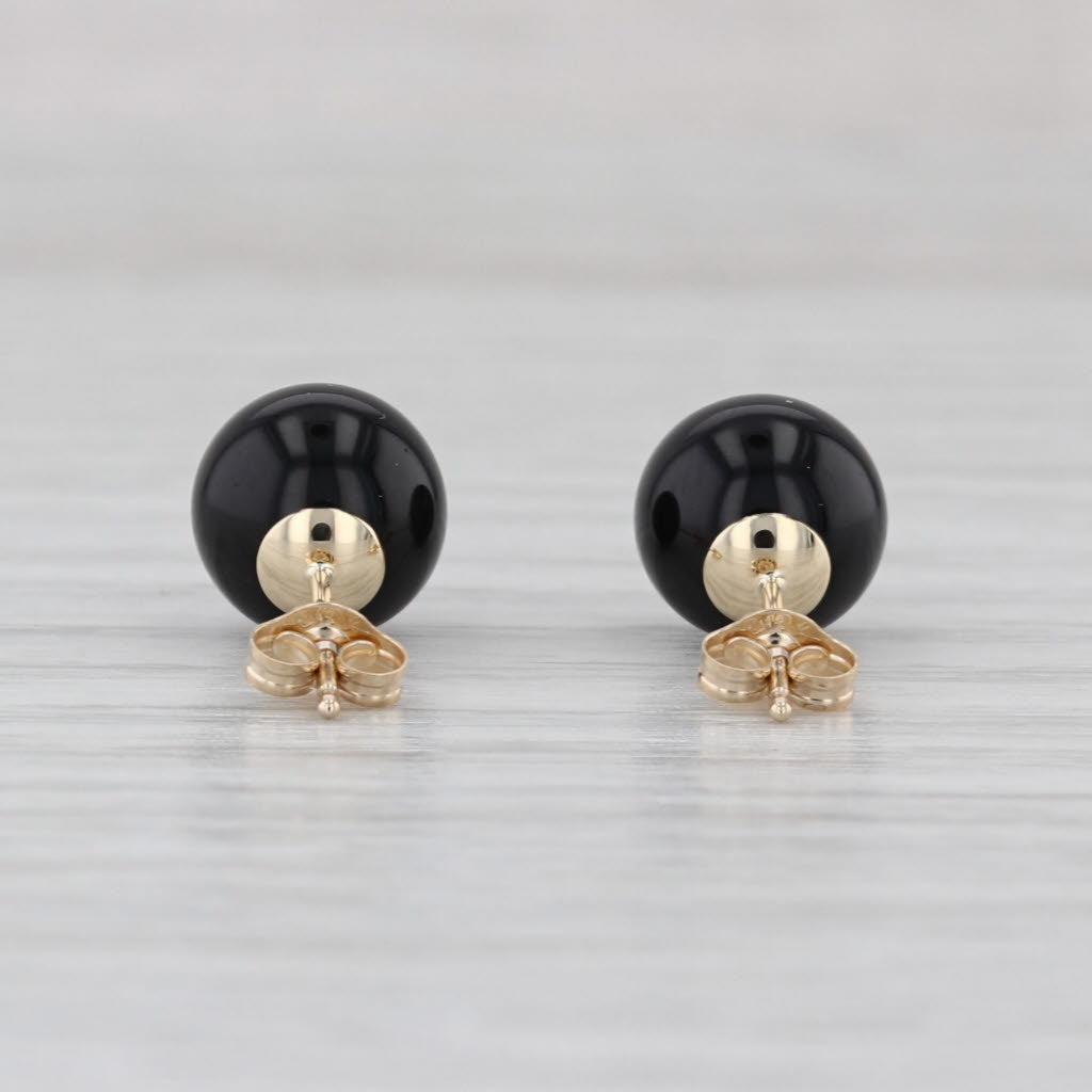 8mm Onyx Bead Solitaire Stud Earrings 14k Yellow Gold Studs