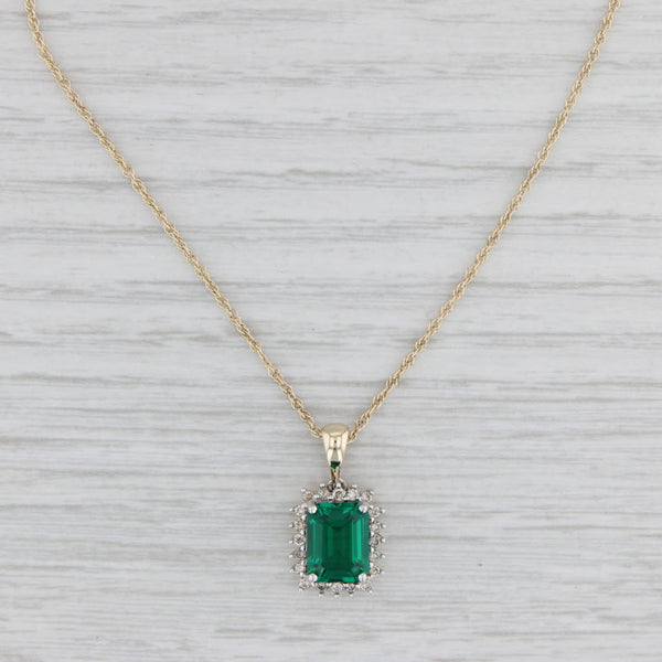 Light Gray 2.18ctw Lab Created Emerald Diamond Pendant Necklace 10k Gold 18" Rope Chain