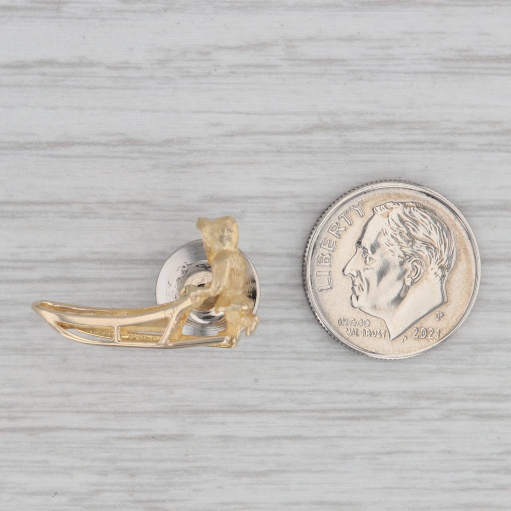 Gray Vintage Figure Pushing Sled Pin 10k Yellow Gold Alaskan