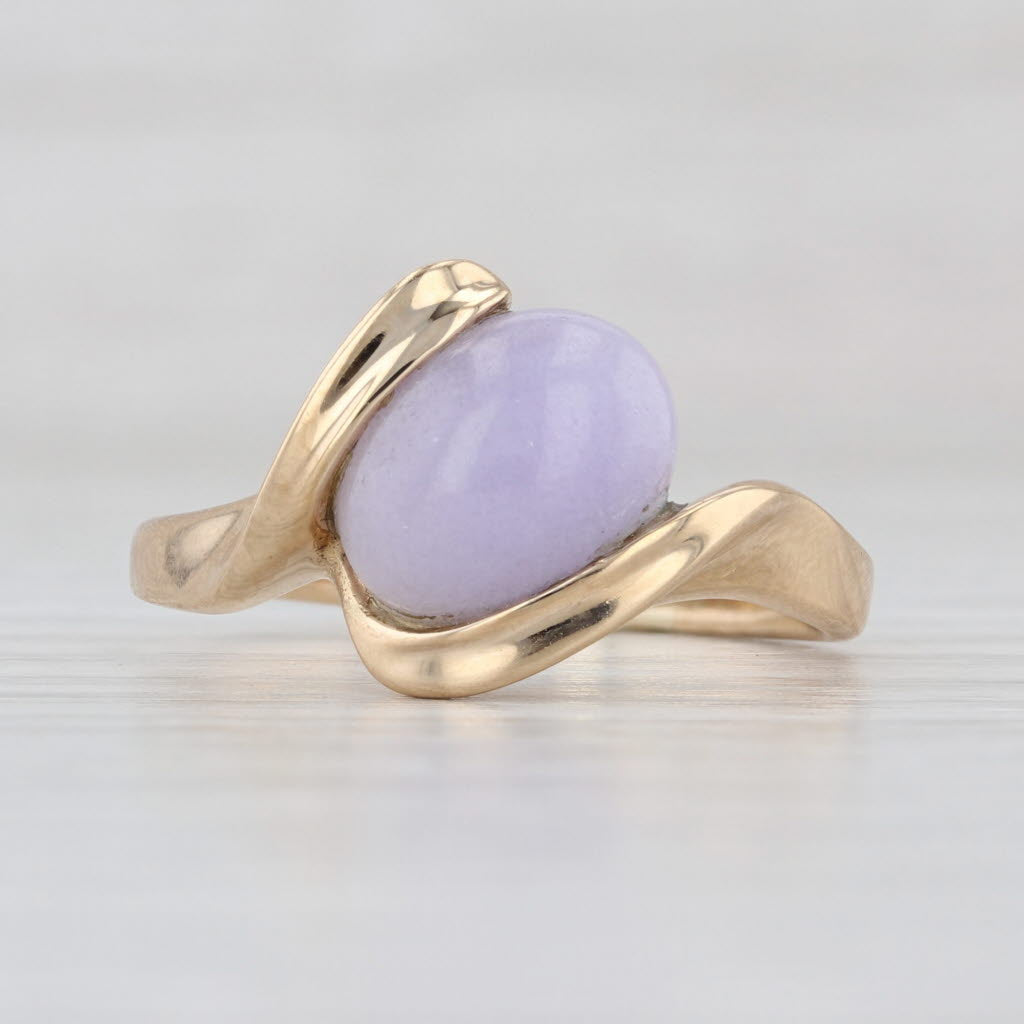 Lavender Jadeite Jade Bypass Ring 14k Yellow Gold Oval Cabochon Size 8