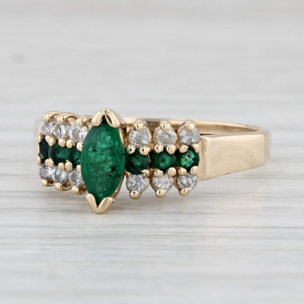 Light Gray 0.83ctw Marquise Emerald Diamond Ring 14k Yellow Gold Size 9 Tiered Pyramid