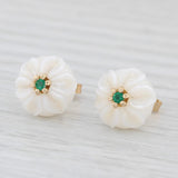 New Cultured Pearl Carved Lily Flower Emerald Stud Earrings 14k Gold Galatea