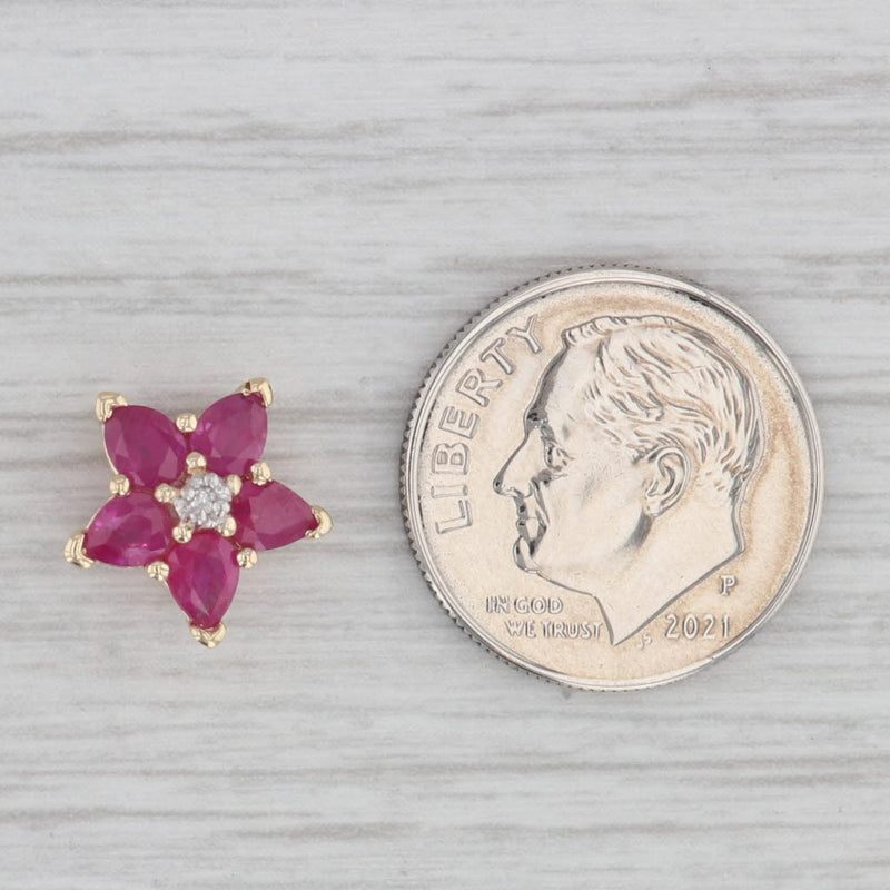 Small 1ctw Ruby Flower Pendant 10k Yellow Gold Diamond Accent