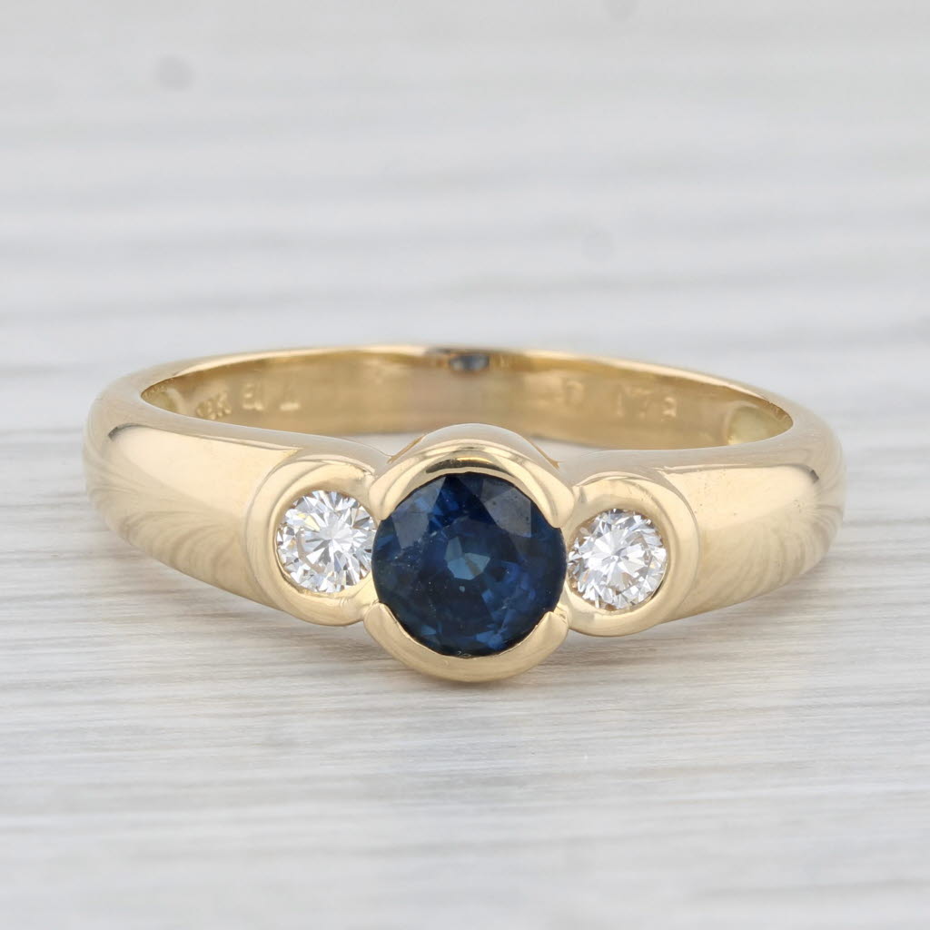 Light Gray 0.86ctw Round Blue Sapphire Diamond Ring 18k Yellow Gold Size 7.75 Enagagement