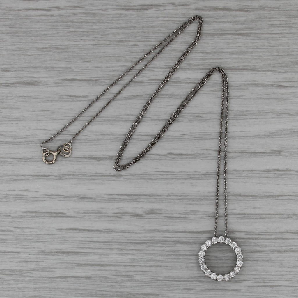 0.55ctw Diamond Eternity Circle Pendant 14k White Gold 18" Rope Chain Necklace