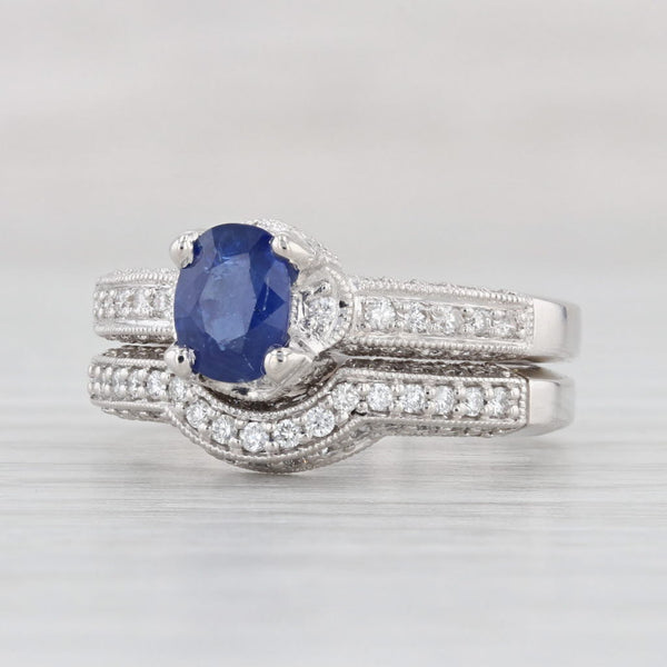 1.46ctw Blue Sapphire Diamond Engagement Ring Wedding Band Set 14k Gold Sz 6 GIA