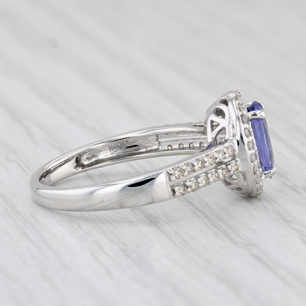 Light Gray Oval Tanzanite Diamond Halo Ring 14k White Gold Size 7.25 Engagement