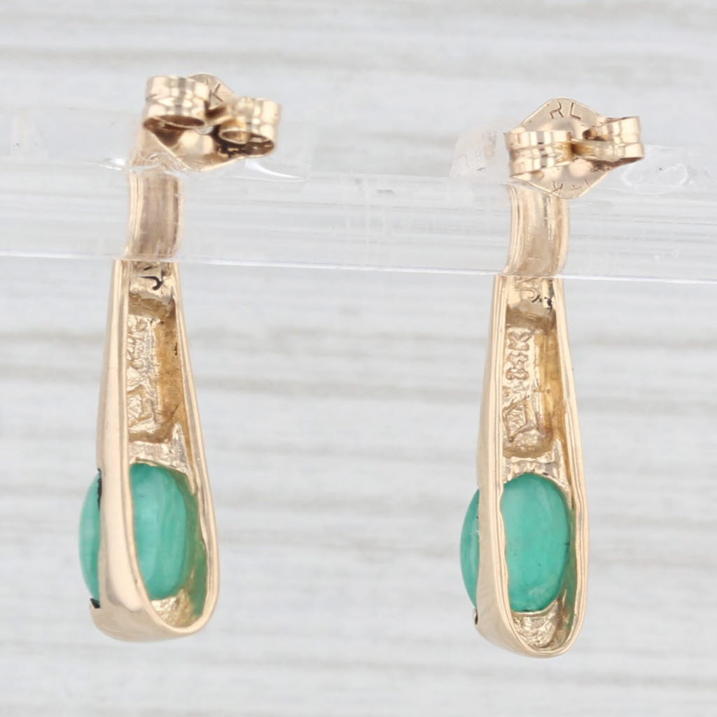 Light Gray Emerald Oval Cabochon Drop Earrings 14k Yellow Gold