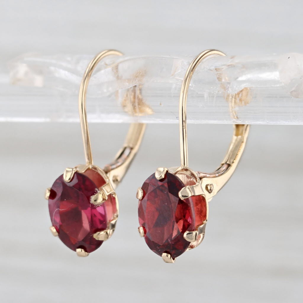 2ctw Rhodolite Garnet Drop Earrings 14k Yellow Gold Lever Backs Oval Solitaires
