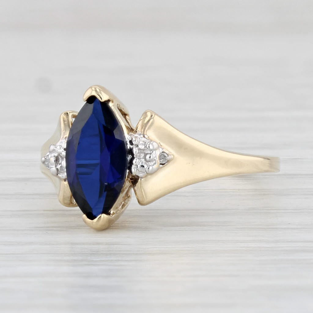 Light Gray 1.40ct Marquise Blue Lab Created Sapphire Diamond Ring 10k Yellow Gold Size 6.75