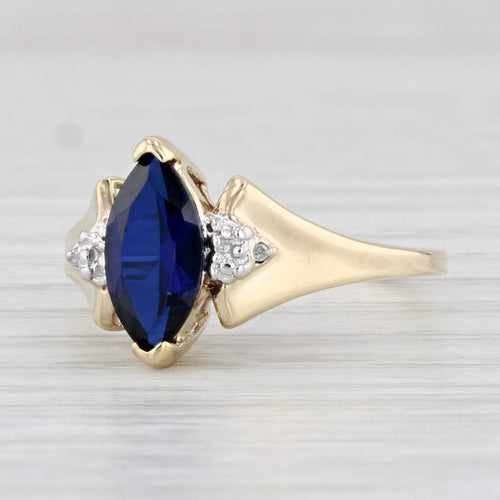 Light Gray 1.40ct Marquise Blue Lab Created Sapphire Diamond Ring 10k Yellow Gold Size 6.75