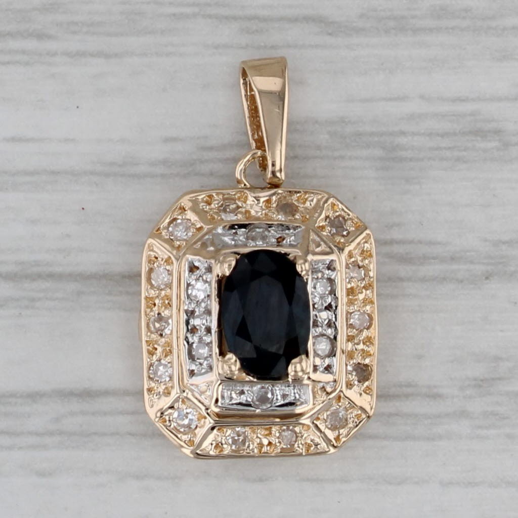 Gray 0.63ctw Blue Sapphire Diamond Halo Pendant 14k Yellow Gold