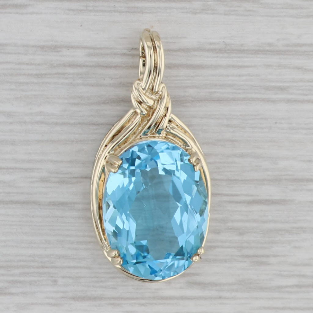 Gray 7.40ct Oval Blue Topaz Enhancer Pendant 10k Yellow Gold Clip Bail