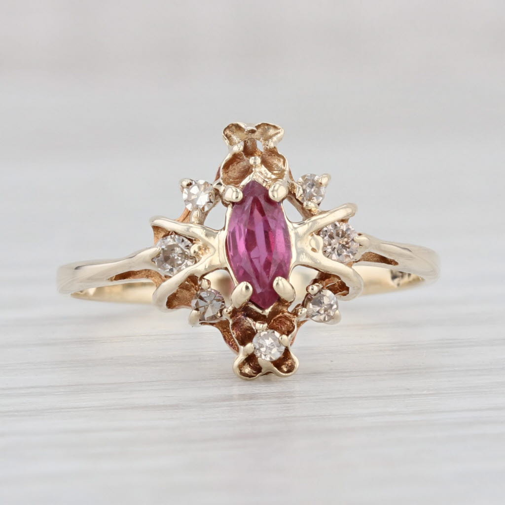 Light Gray 0.39ctw Marquise Ruby Diamond Ring 10k Yellow Gold Size 6.75