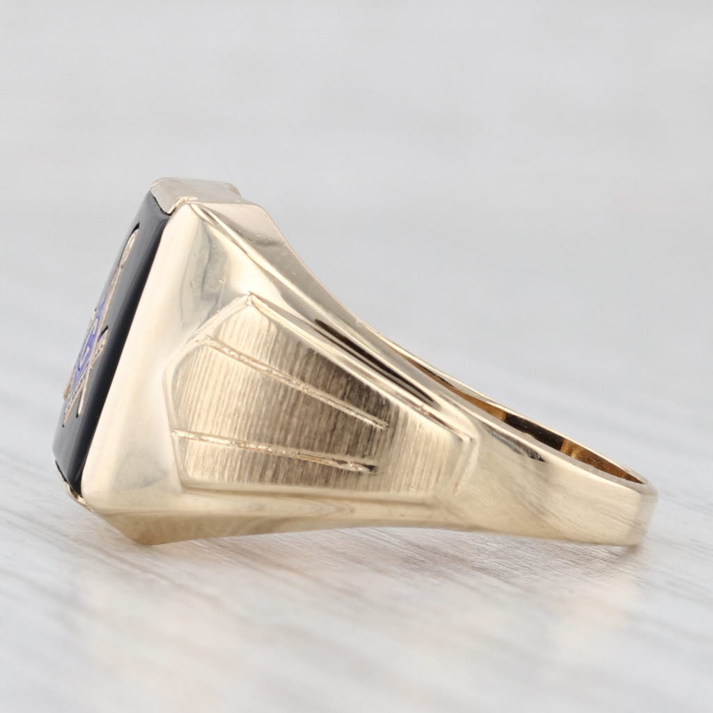 Light Gray Onyx Masonic Signet Ring 10k Yellow Gold Size 10 Blue Lodge Square Compass