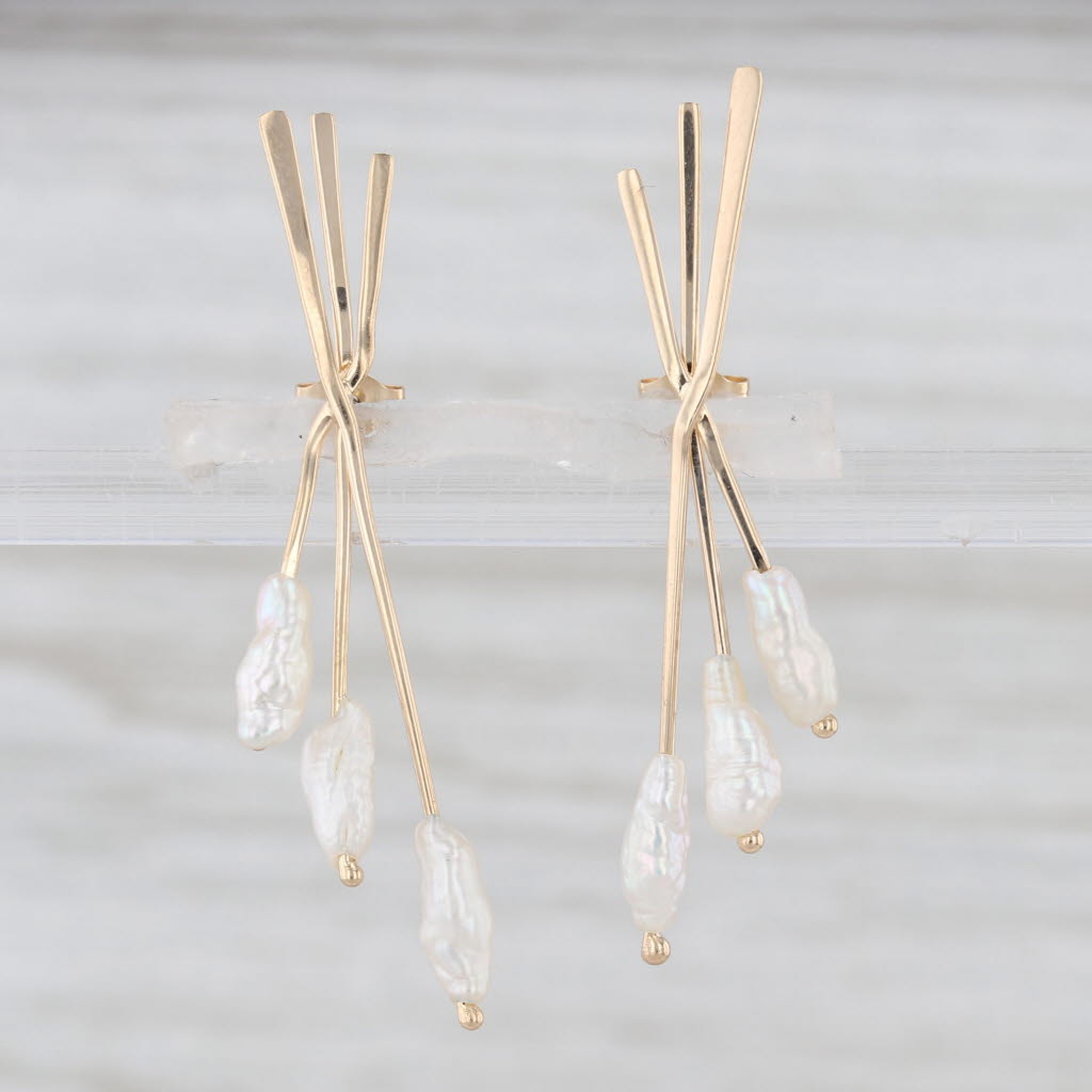 Rice Krispie Cultured Pearl X Drop Earrings 14k Yellow Gold