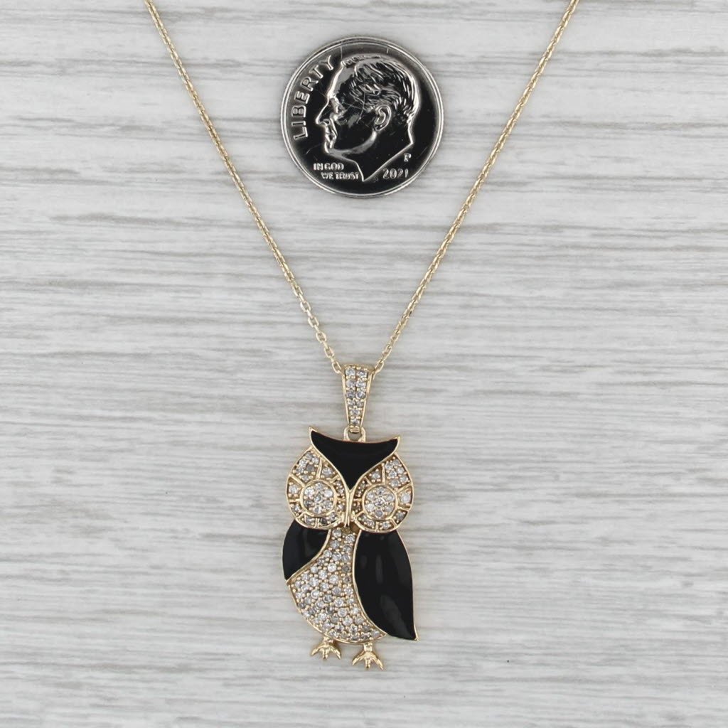 0.44ctw Diamond Enamel Owl Pendant Necklace Sterling Silver Gold Vermeil 18-20"