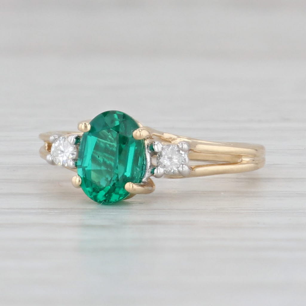 Light Gray 0.88ctw Oval Lab Created Emerald Diamond Ring 10k Yellow Gold Size 4