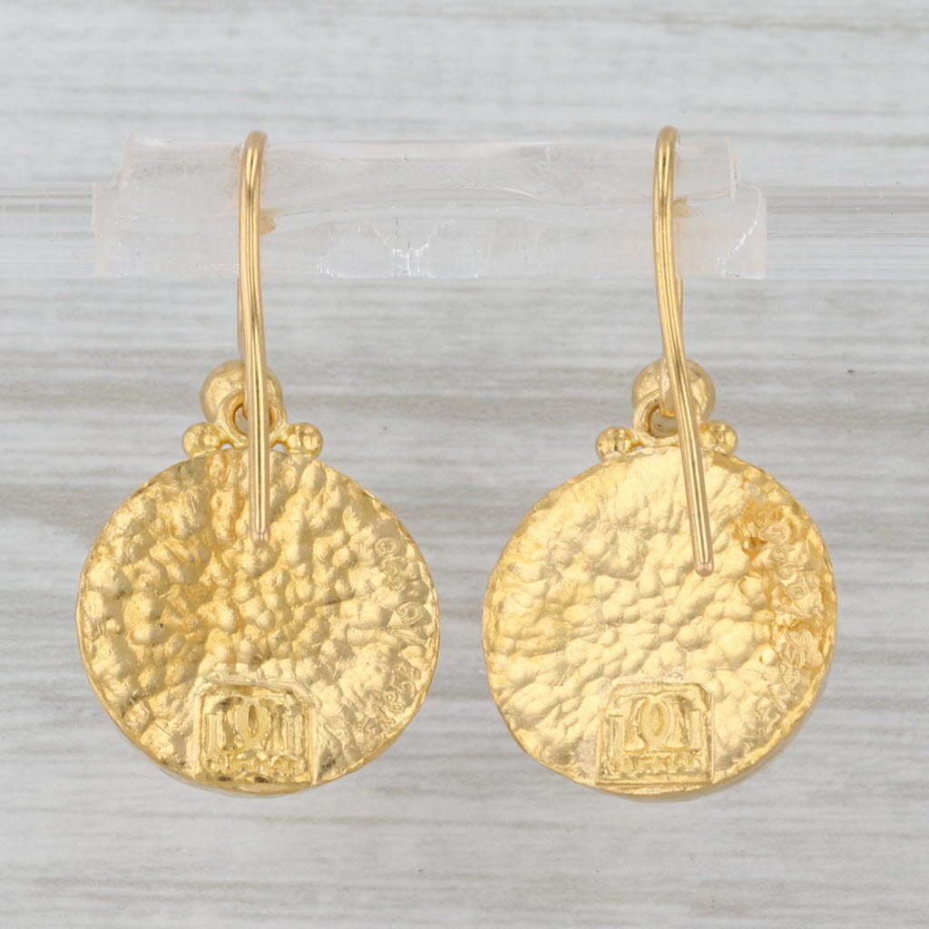 Gurhan Spell Collection Hammered Dangle Earrings 24k Yellow Gold Hook Posts