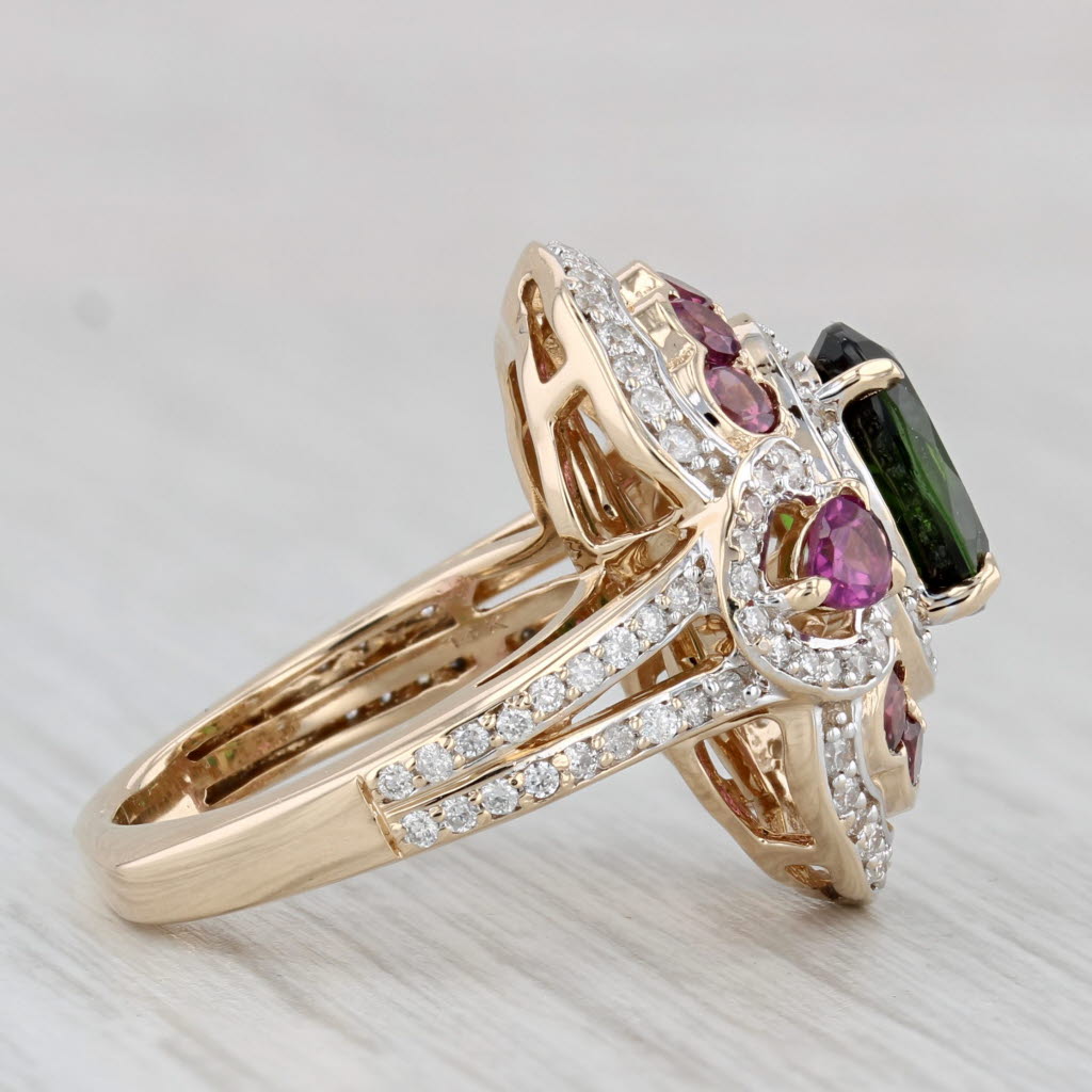 Gray 3.58ctw Green Tourmaline Garnet Diamond Halo Ring 14k Yellow Gold Sz 5 Cocktail