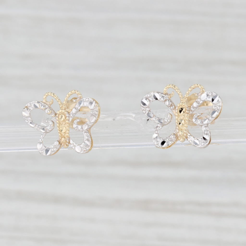 Light Gray Butterfly Stud Earrings 10k Yellow White Gold