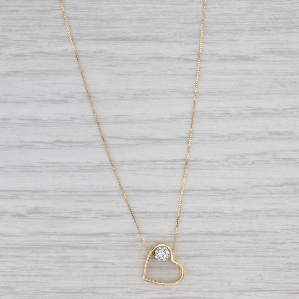 Glass open Heart Pendant Necklace 14k Yellow Gold 18.75" Box Chain