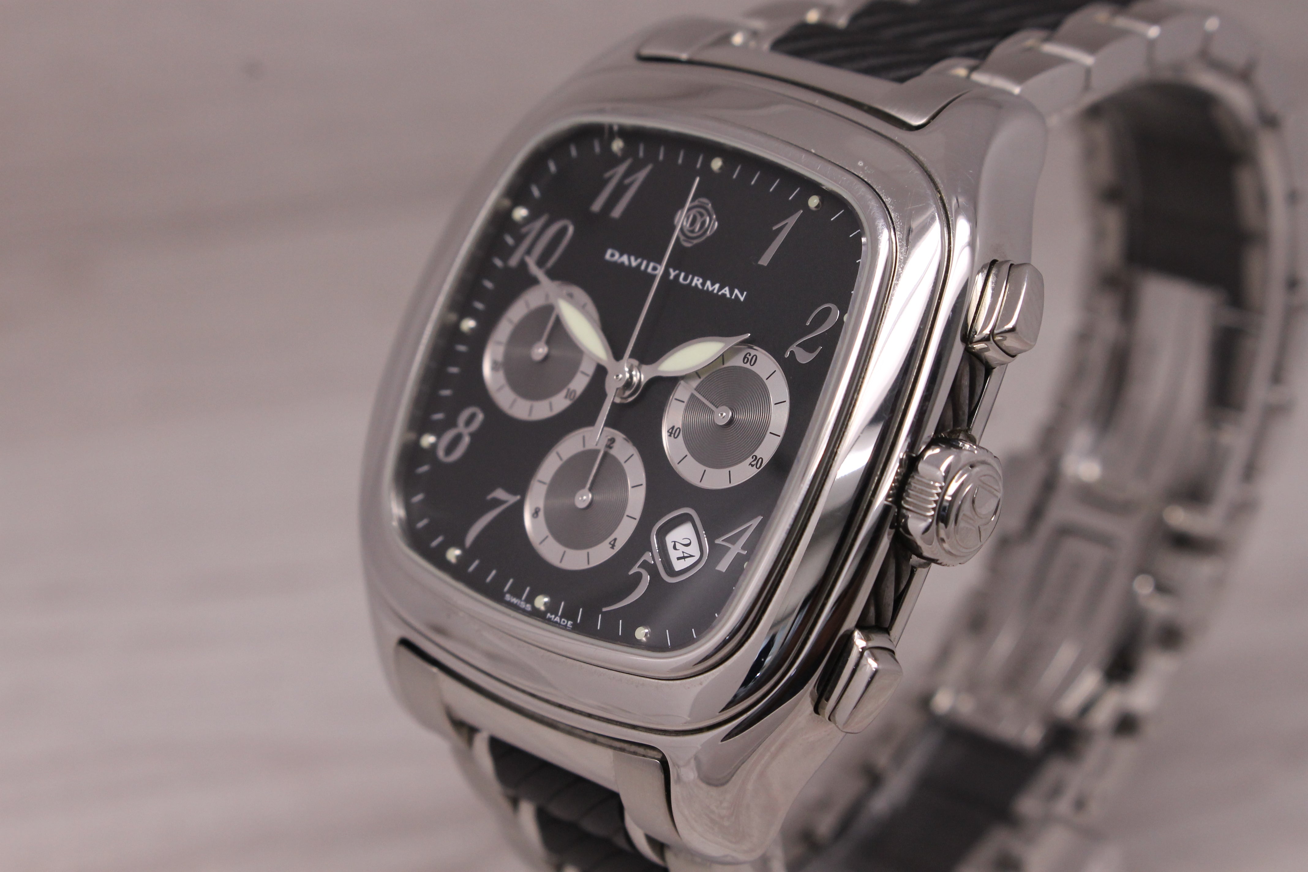 David Yurman T305 Mens 41mm Steel Automatic Chronograph Watch w/ Bracelet & Box