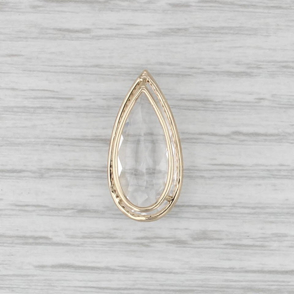 12.65ct Briolette Teardrop Quartz Diamond Pendant 14k Yellow Gold Floating Drop