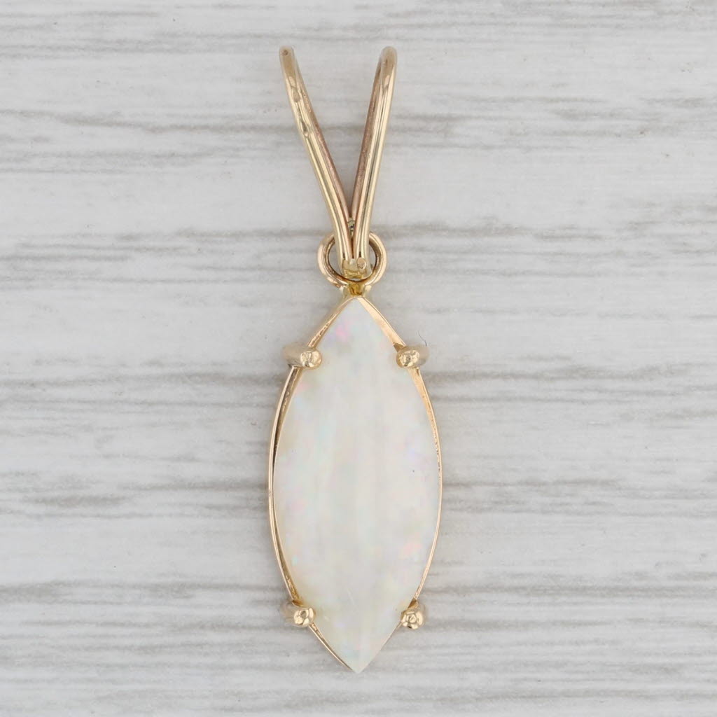 Gray Marquise Cabochon Opal Solitaire Pendant 14k Yellow Gold