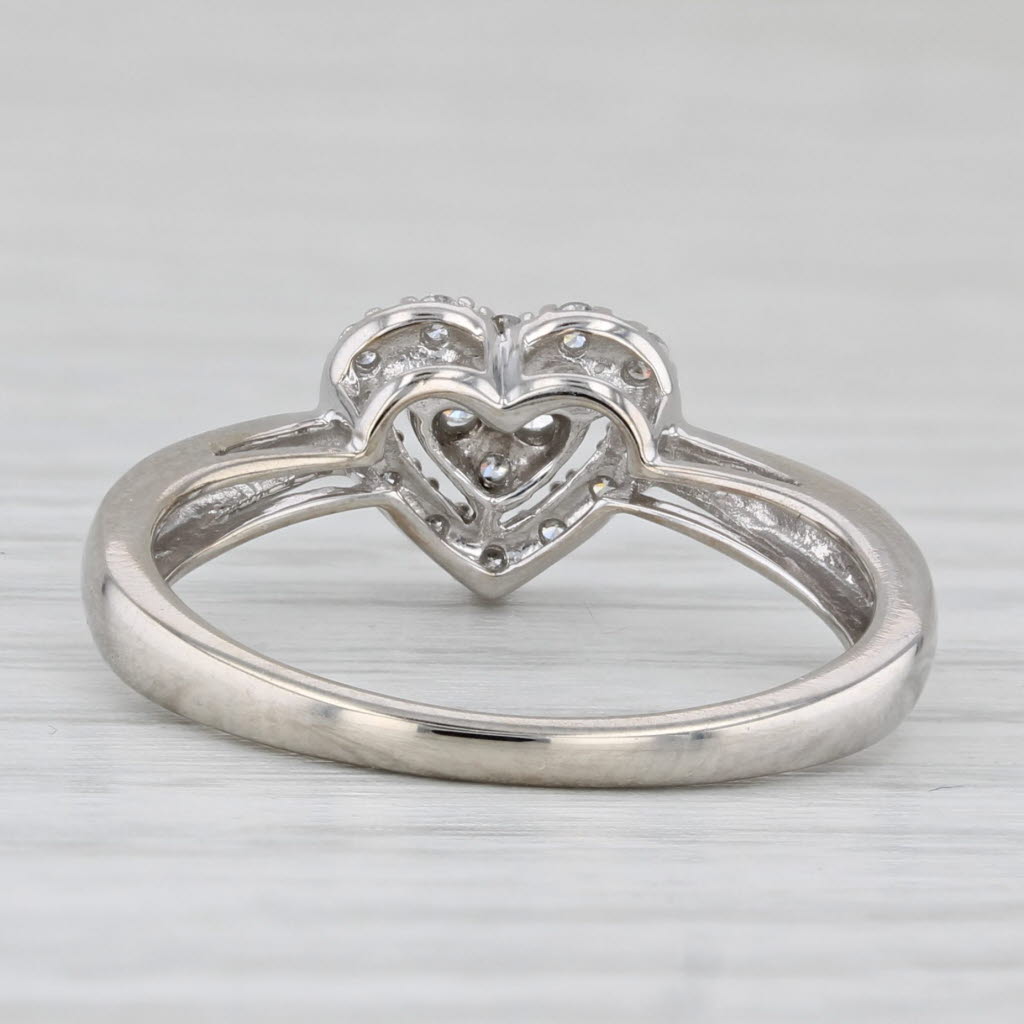 Light Gray 0.10ctw Diamond Heart Halo Ring 10k White Gold Size 7 Engagement