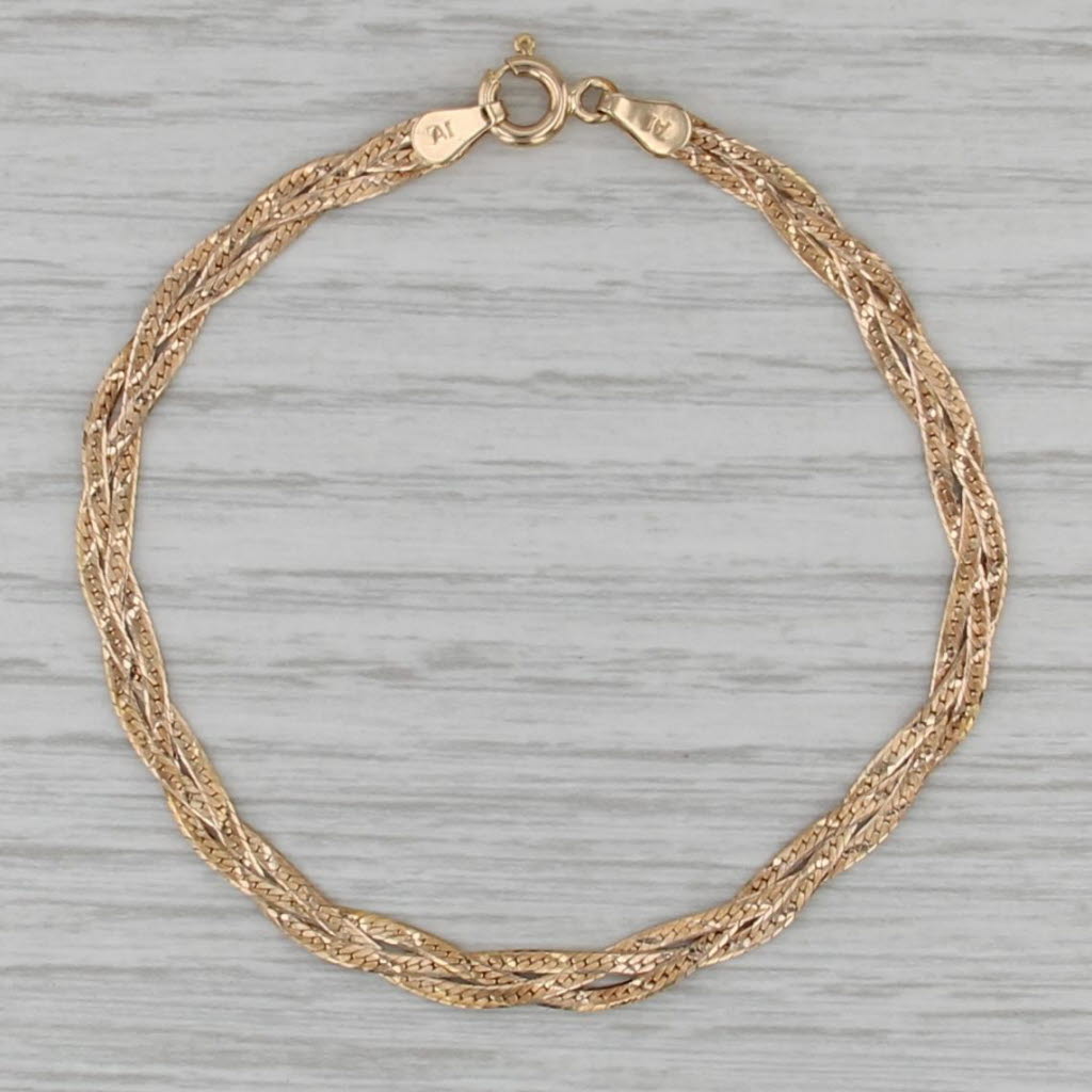 6.75" Woven Herringbone Chain Bracelet 14k Yellow Gold 3.7mm