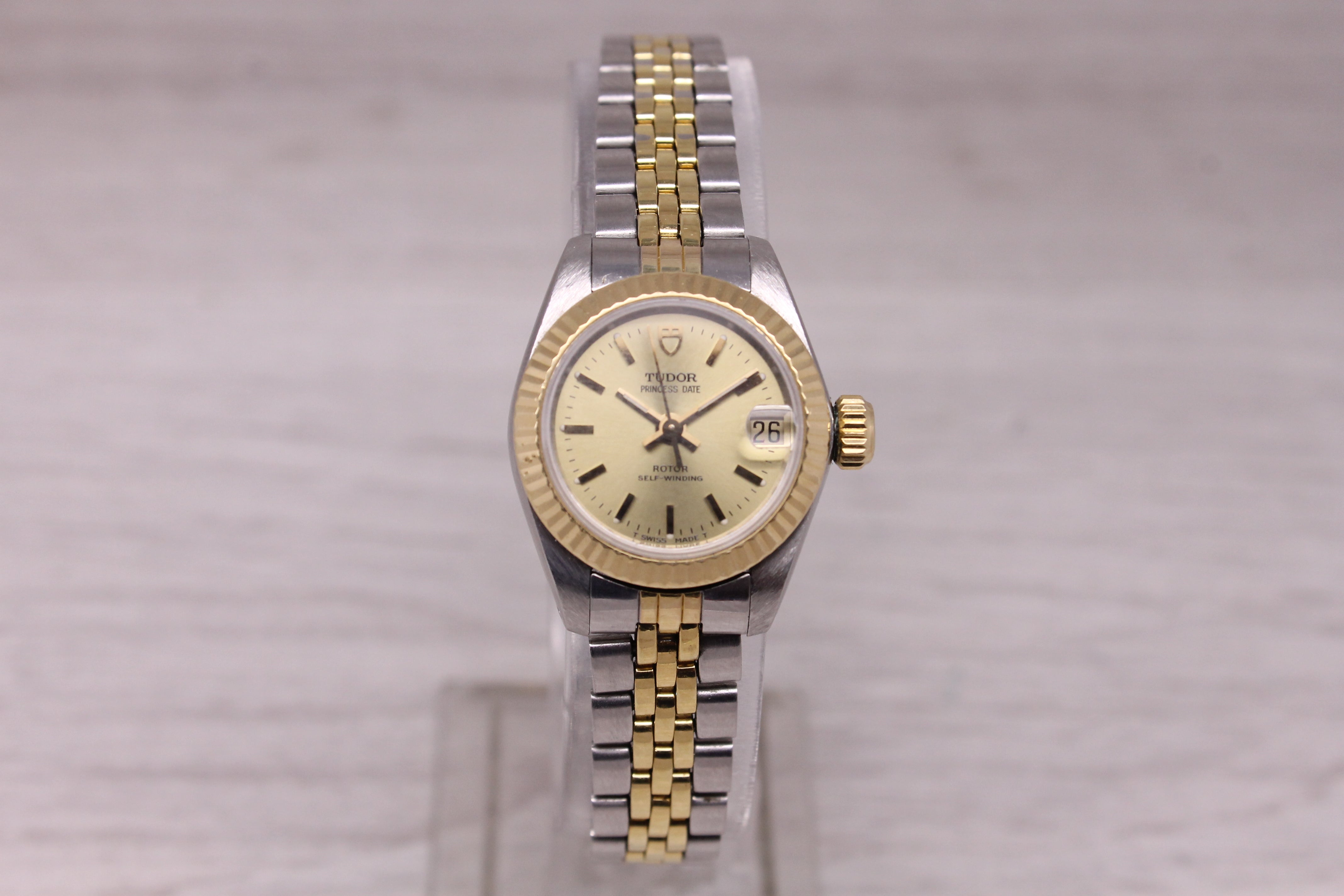 Tudor Princess Date Ladies 23mm Automatic Watch Date Fluted Two Tone 92513