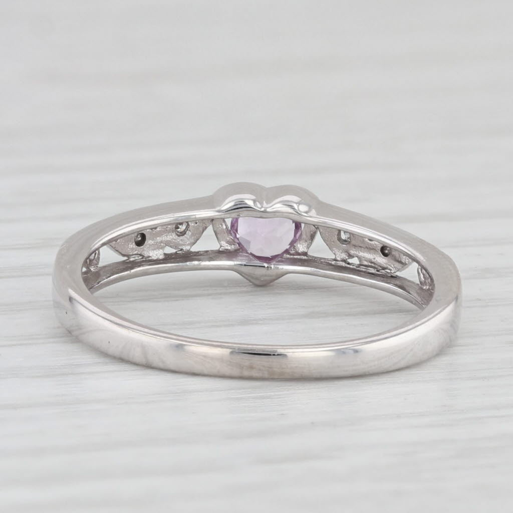 Light Gray 0.20ct Lab Created Pink Sapphire Diamond Heart Ring 10k White Gold Size 6.5