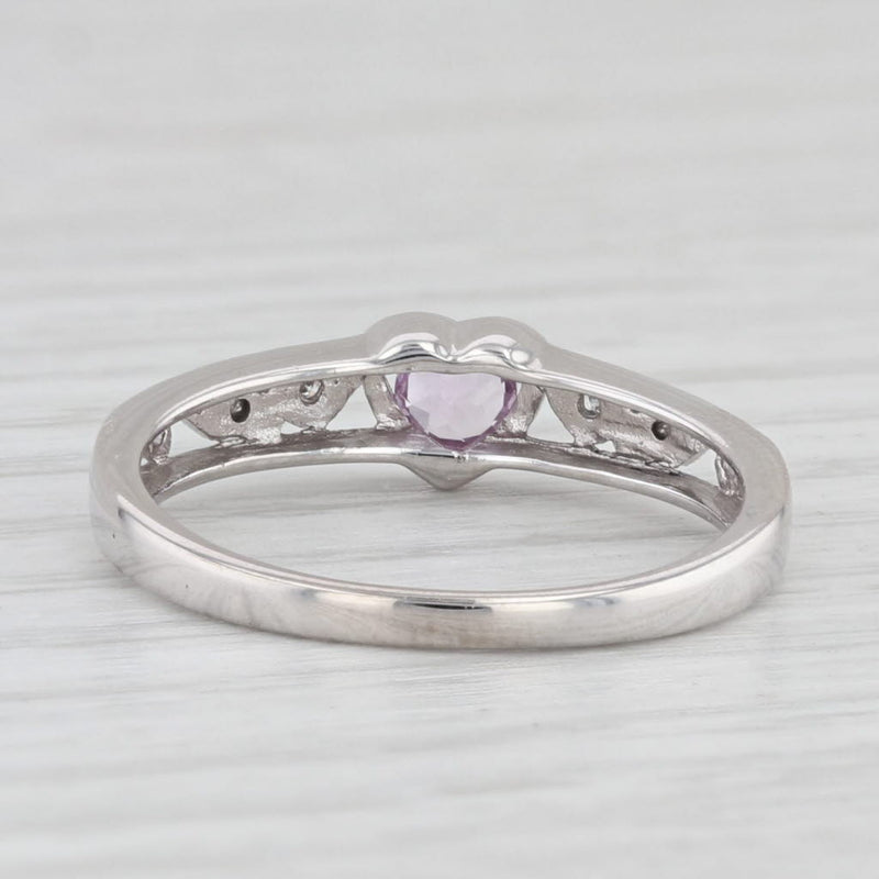 0.20ct Lab Created Pink Sapphire Diamond Heart Ring 10k White Gold Size 6.5