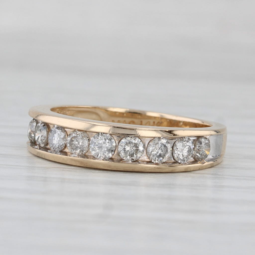 Light Gray 0.72ctw Pave Diamond Wedding Band 14k Yellow Gold Size 7-7.25 Anniversary Ring