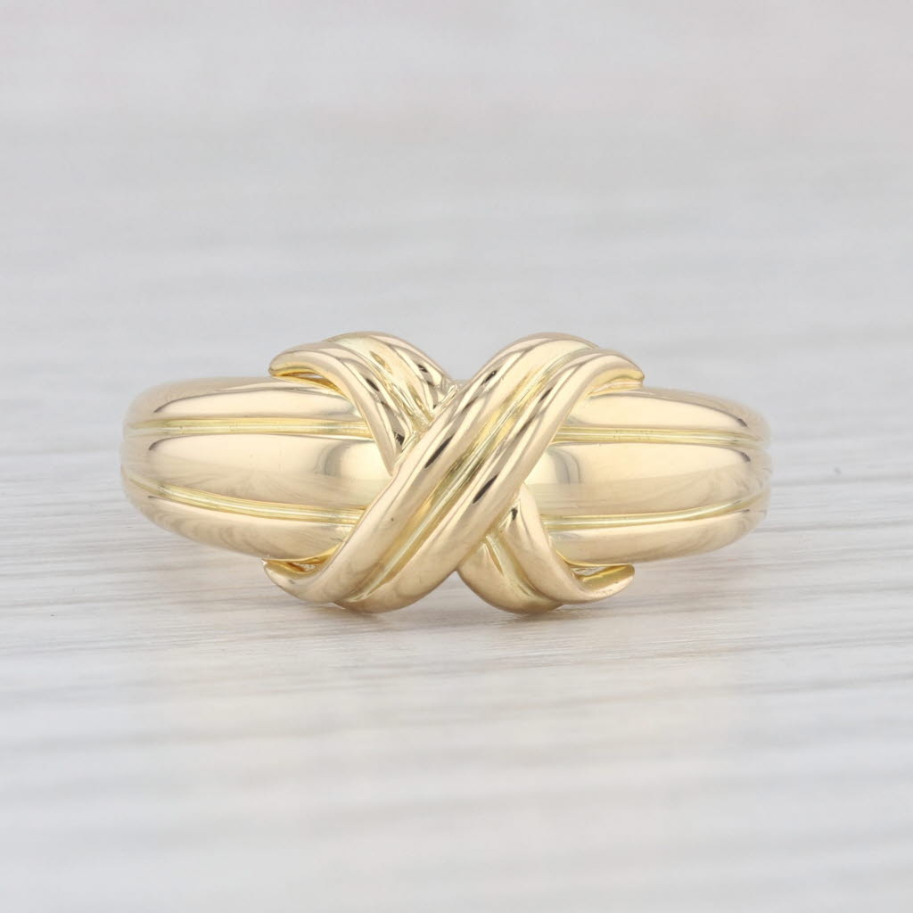 Light Gray Tiffany & Co Signature Love Knot 18k Yellow Gold Size 8.75