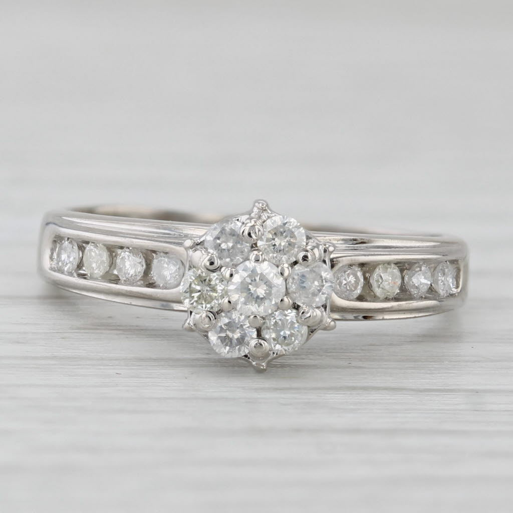 Light Gray 0.36ctw Diamond Cluster Engagement Ring 10k White Gold Size 5.5