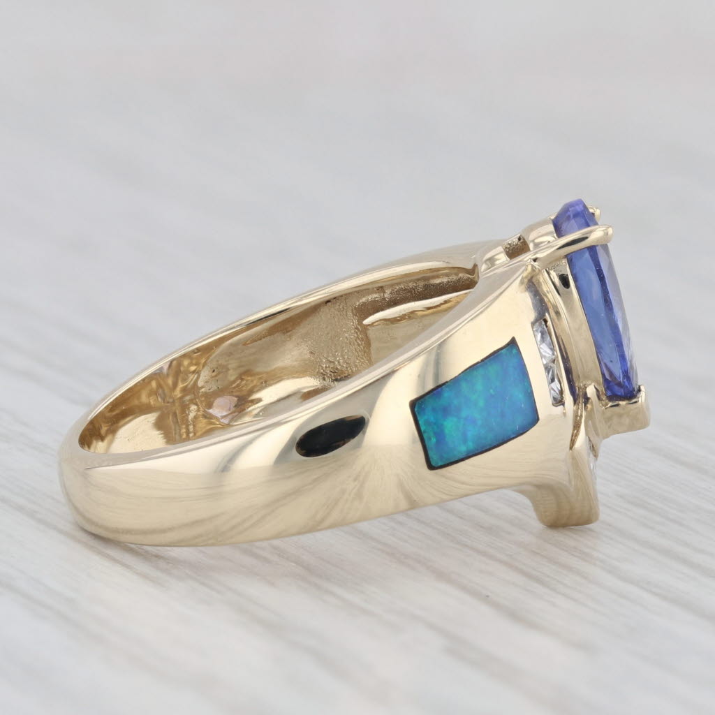 Light Gray 1.29ctw Tanzanite Diamond Opal Inlay Ring 14k Yellow Gold Size 7-7.25