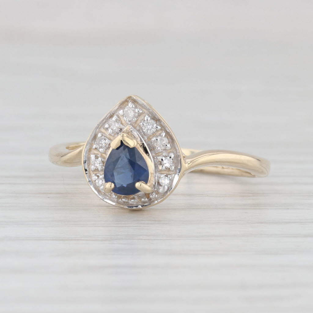 Light Gray 0.47ctw Pear Blue Sapphire Diamond Halo Ring 9k Yellow Gold Engagement