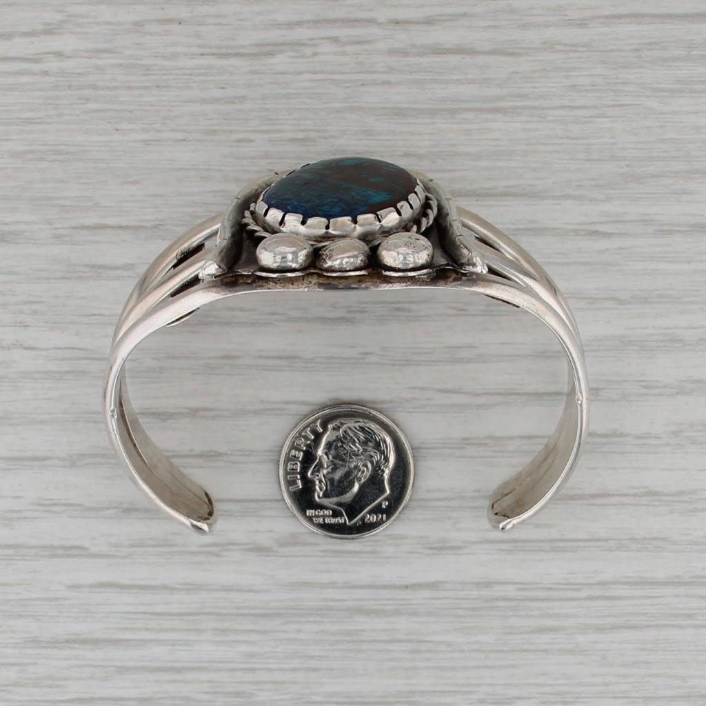 Turquoise Chrysocola Native American Cuff Bracelet Sterling Silver Mixed Mineral