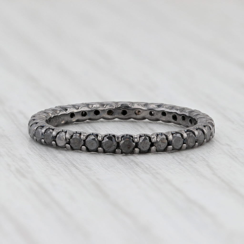 Light Gray New 1ctw Black Diamond Eternity Ring 14k White Gold Size 6.5 Stackable Band