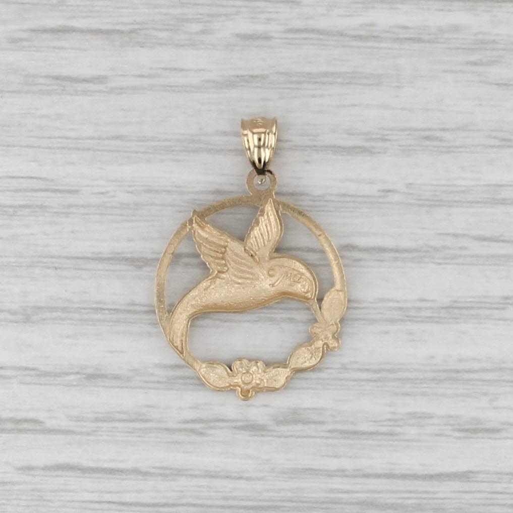 Hummingbird Flower Wreath Pendant 14k Yellwo Gold Michael Anthony