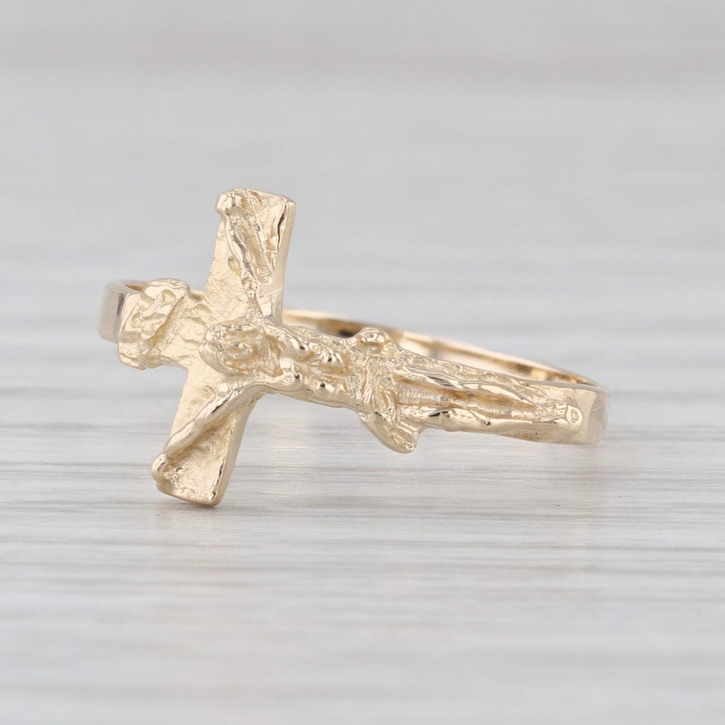 Crucifix Cross Ring 10k Yellow Gold Religious Jewelry Size 8.5