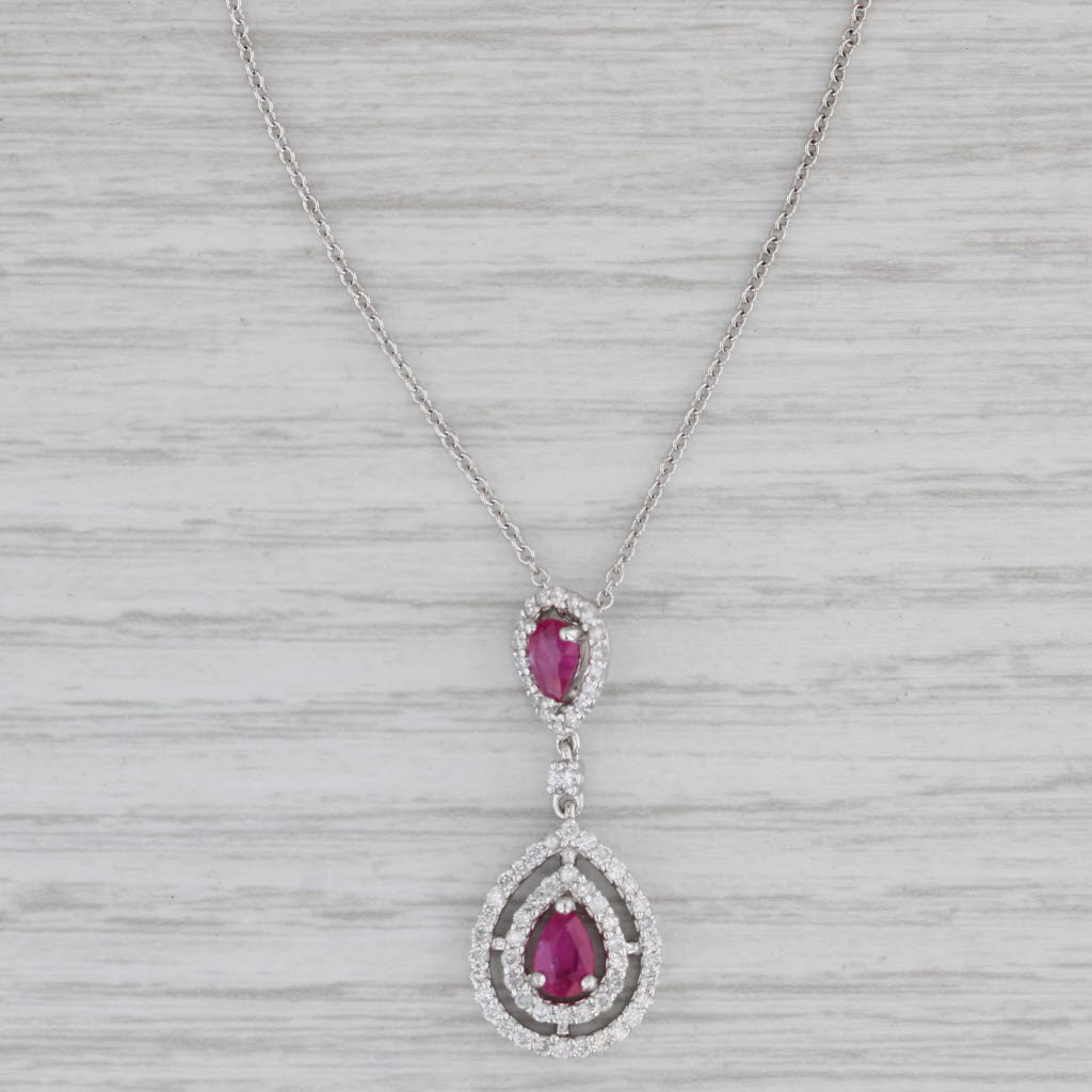 Gray Effy 1.106ctw Ruby Diamond Teardrop Pendant Necklace 14k White Gold 16"-18"