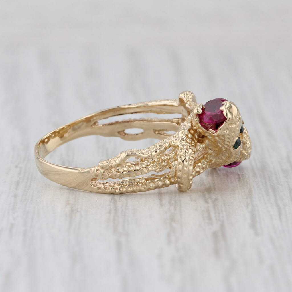 Intertwining Snakes Bypass Ring 18k Gold Size 11 Lab Created Rubies Spinel