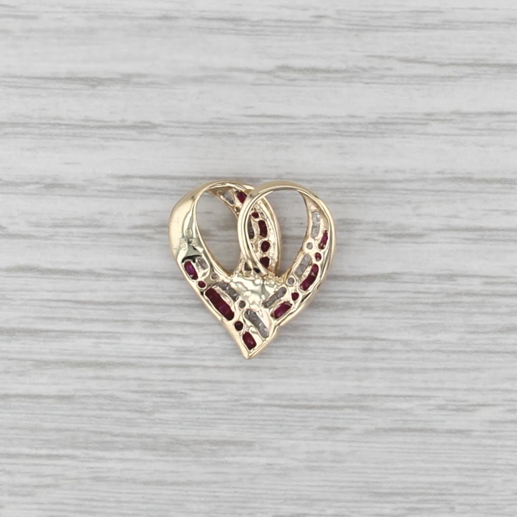 1ctw Red Ruby White Sapphire Open Heart Pendant 14k Yellow Gold