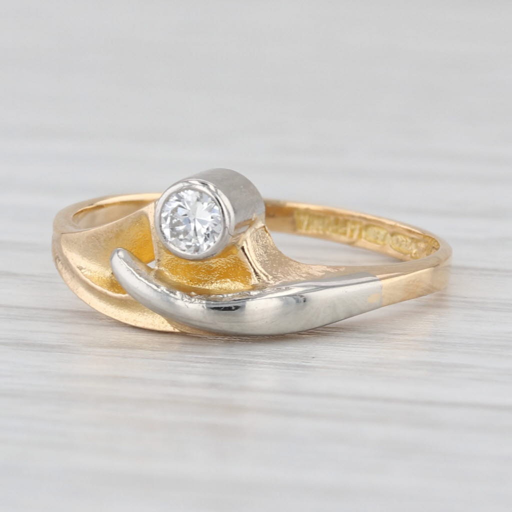 Lapponia 0.10ctw Diamond Solitaire 2-Toned Ring 18k Yellow White Gold Size 5